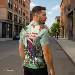 Watercolor Floral Crimson Rosella Zipper Polo Shirt Its Aussie Christmas Time! LT9