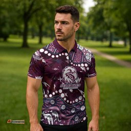 Personalized Manly Warringah Sea Eagles Zipper Polo Shirt Aboriginal Pattern with Graffiti Style Design TS04