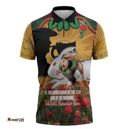 Personalised Rabbitohs Rugby ANZAC Day Zipper Polo Shirt Last Post Poppy We Will Remember Them LT14