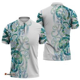 Paua Shell Maori Zipper Polo Shirt Koru Kowhaiwhai LT7