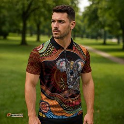 Indigenous Koala Australia Zipper Polo Shirt Australian Aboriginal Art Proud LT14