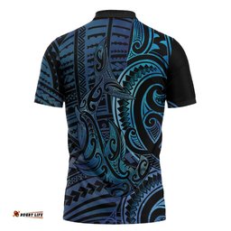 New Zealand Hammerhead Shark Zipper Polo Shirt Maori Haehae Mangopare Galaxy LT14