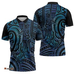 New Zealand Hammerhead Shark Zipper Polo Shirt Maori Haehae Mangopare Galaxy LT14