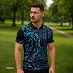 New Zealand Hammerhead Shark Zipper Polo Shirt Maori Haehae Mangopare Galaxy LT14