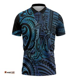 New Zealand Hammerhead Shark Zipper Polo Shirt Maori Haehae Mangopare Galaxy LT14
