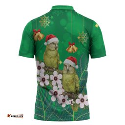 New Zealand Kakapo Christmas Zipper Polo Shirt Owl Parrot Santa Sliver Fern Manuka - Green LT14