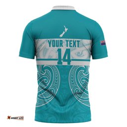 New Zealand Silver Fern Cricket Custom Zipper Polo Shirt Black Cap Teal Maori Pattern LT14