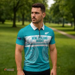 New Zealand Silver Fern Cricket Custom Zipper Polo Shirt Black Cap Teal Maori Pattern LT14