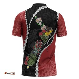 New Zealand Christmas Zipper Polo Shirt Flora Map with Birds LT7