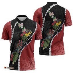 New Zealand Christmas Zipper Polo Shirt Flora Map with Birds LT7