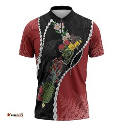 New Zealand Christmas Zipper Polo Shirt Flora Map with Birds LT7