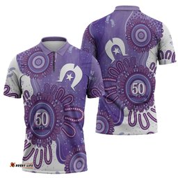 NAIDOC Week 2026 Zipper Polo Shirt 50 Years Deadly Dhari Purple Aboriginal Art LT14