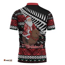 New Zealand Kiwi Santa Christmas Zipper Polo Shirt He Wairua Kirihimete LT9