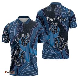 Personalised Autism Awareness Zipper Polo Shirt Hope Ribbon And Aboriginal Patterns DT05