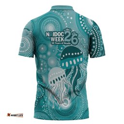 NAIDOC Deadly 50 Years Zipper Polo Shirt Jellyfish Aboriginal Culture Inspired Turquoise LT9