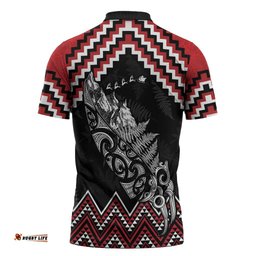 New Zealand Christmas Taniko Poutama Zipper Polo Shirt Mountainscape Maori Fern LT7