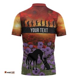 Personalised ANZAC Day Zipper Polo Shirt Remembering the Animals of War LT19