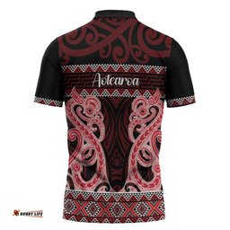 Kia Ora New Zealand Zipper Polo Shirt Maori Language Week Whero Taniko Motif LT14