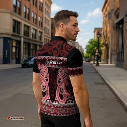Kia Ora New Zealand Zipper Polo Shirt Maori Language Week Whero Taniko Motif LT14