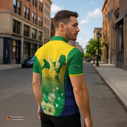 Personalised Australia Christmas Island Zipper Polo Shirt Golden Bosun Abutilon listeri With Map LT14