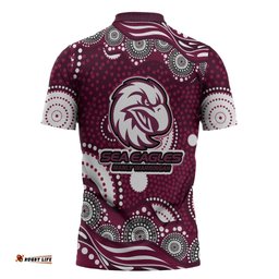 Manly Warringah Sea Eagles Zipper Polo Shirt Aboriginal Dot Pattern - Rugby Mascot Heritage Pride TS04