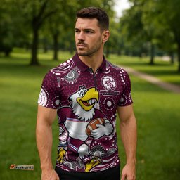 Manly Warringah Sea Eagles Zipper Polo Shirt Aboriginal Dot Pattern - Rugby Mascot Heritage Pride TS04
