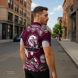 Manly Warringah Sea Eagles Zipper Polo Shirt Aboriginal Dot Pattern - Rugby Mascot Heritage Pride TS04