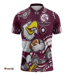 Manly Warringah Sea Eagles Zipper Polo Shirt Aboriginal Dot Pattern - Rugby Mascot Heritage Pride TS04