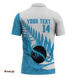 New Zealand Lawn Bowls Prostate Cancer Custom Zipper Polo Shirt Aotearoa Maori Silver Fern Blue Ribbon LT14