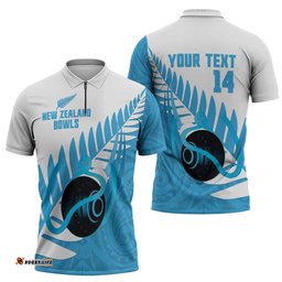 New Zealand Lawn Bowls Prostate Cancer Custom Zipper Polo Shirt Aotearoa Maori Silver Fern Blue Ribbon LT14