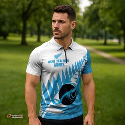 New Zealand Lawn Bowls Prostate Cancer Custom Zipper Polo Shirt Aotearoa Maori Silver Fern Blue Ribbon LT14
