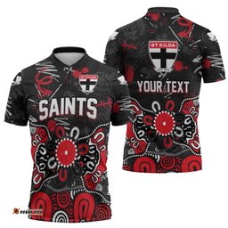 Personalized St Kilda Saints Zipper Polo Shirt Aboriginal Dot Painting Graffiti Style TS04