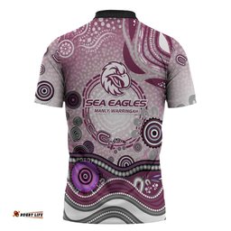 Manly Warringah Sea Eagles Rugby Zipper Polo Shirt Australian Aboriginal Dot Painting Style TS04