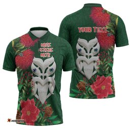 Maori Wheku Meri Kirihimete Personalised Zipper Polo Shirt All Green Indigenous Maori Motif LT9