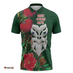 Maori Wheku Meri Kirihimete Personalised Zipper Polo Shirt All Green Indigenous Maori Motif LT9