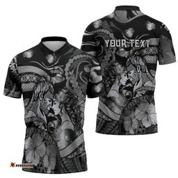 Personalised Maori Romantic Valentine Zipper Polo Shirt The Hongi Kiss Black Galaxy DT05