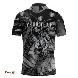 Personalised Maori Romantic Valentine Zipper Polo Shirt The Hongi Kiss Black Galaxy DT05