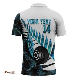 New Zealand Lawn Bowls Custom Zipper Polo Shirt Aotearoa Silver Fern Paua Shell LT14