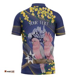 Personalised Pink Galah Australia Day Zipper Polo Shirt 26th January Golden Wattle Flag Color LT14