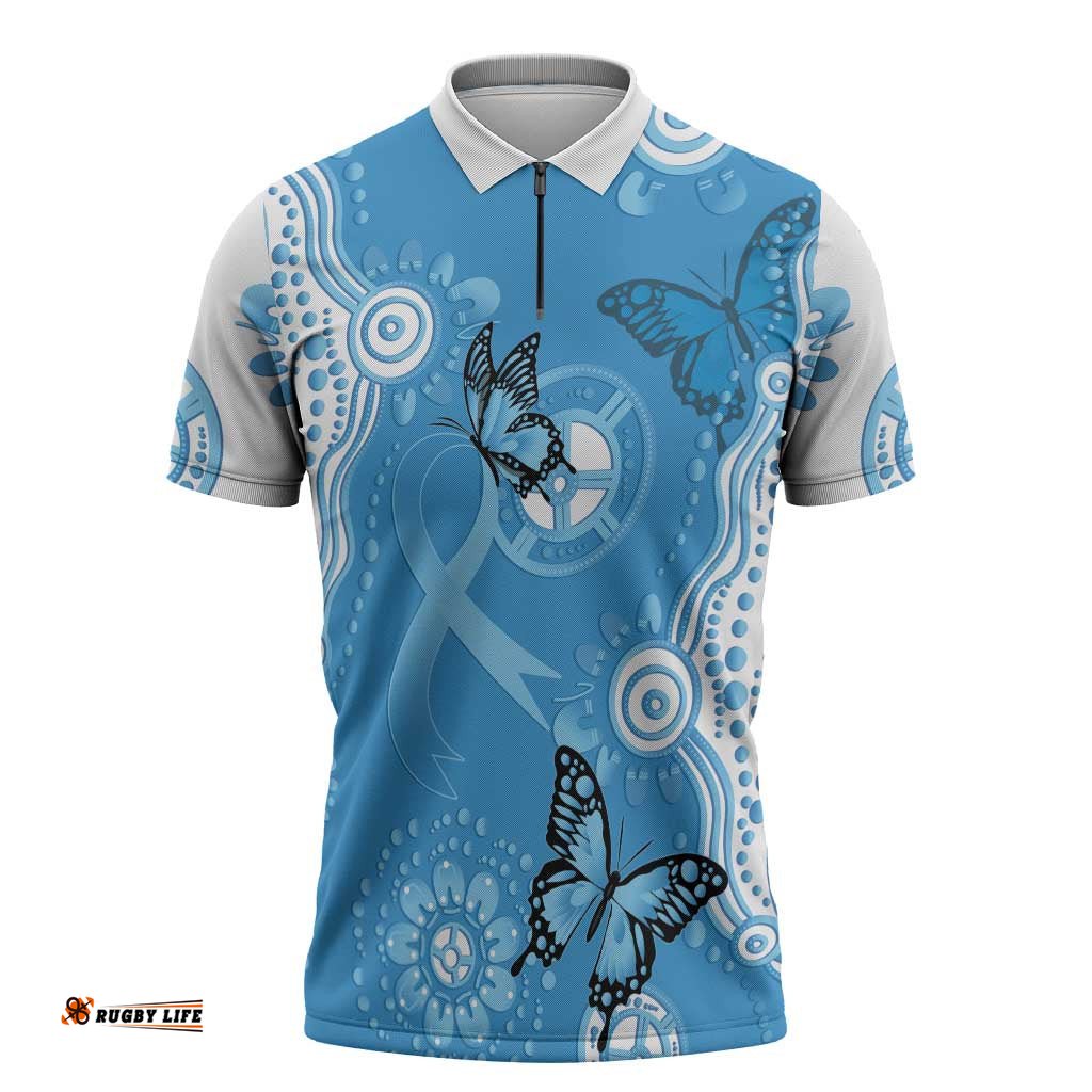 World Diabetes Day Australia Zipper Polo Shirt Blue Ribbon Butterfly Aboriginal Art LT14