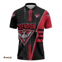 Personalized Essendon Bombers Zipper Polo Shirt Modern Geometric Sports Graphic Style TS04