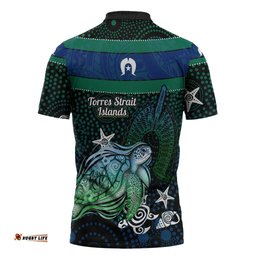 Torres Strait Islands Sea Turtle and Dhari Zipper Polo Shirt Oceanic Indigenous Dotwork Tribal Illustration TS04