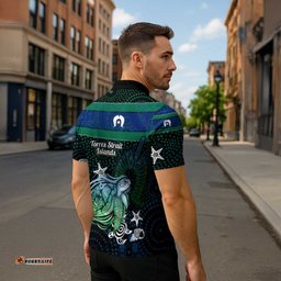 Torres Strait Islands Sea Turtle and Dhari Zipper Polo Shirt Oceanic Indigenous Dotwork Tribal Illustration TS04
