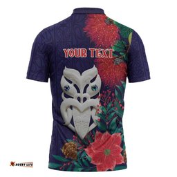 Maori Wheku Meri Kirihimete Personalised Zipper Polo Shirt All Blue Indigenous Maori Motif LT9