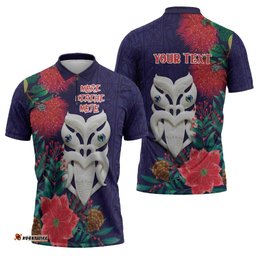 Maori Wheku Meri Kirihimete Personalised Zipper Polo Shirt All Blue Indigenous Maori Motif LT9