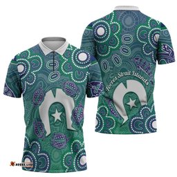 Sea Turtle Torres Strait Islands Zipper Polo Shirt Pacific Indigenous Australian Oceanic Dot Art TS04