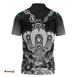 Torres Strait Islander Flag Zipper Polo Shirt Dhari Indigenous Dotwork Pattern Art TS04