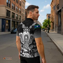 Torres Strait Islander Flag Zipper Polo Shirt Dhari Indigenous Dotwork Pattern Art TS04