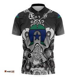 Torres Strait Islander Flag Zipper Polo Shirt Dhari Indigenous Dotwork Pattern Art TS04