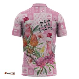 Sweet Pink Cockatoos Aussie Santa Zipper Polo Shirt Australia Christmas Vibes LT9